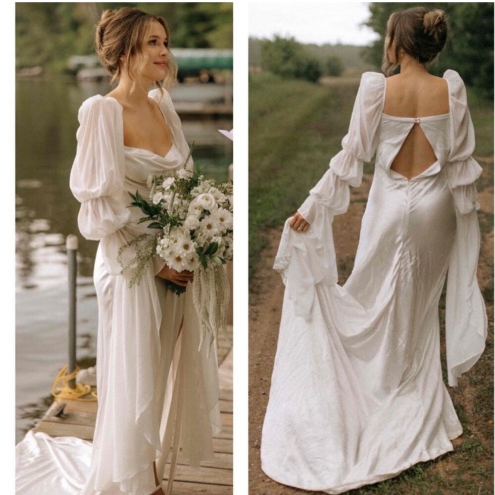 NWT For Love and Lemons X Revolve Willow Bridal Gown Long Dress White Size Large - Picture 10 of 14